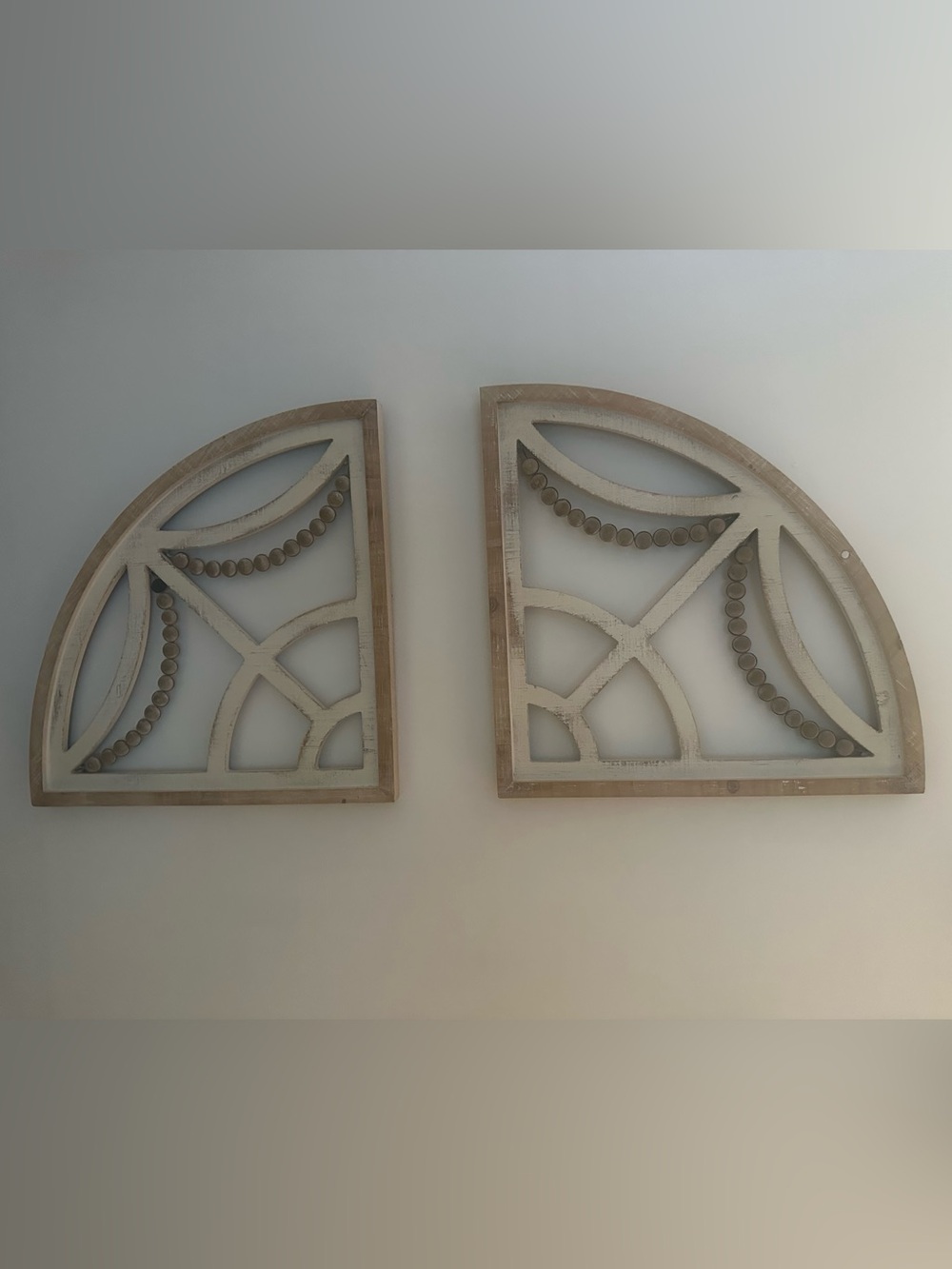 Neutral Wooden Arch Wall Decor Pair - Rustic Cream and Natural Wood